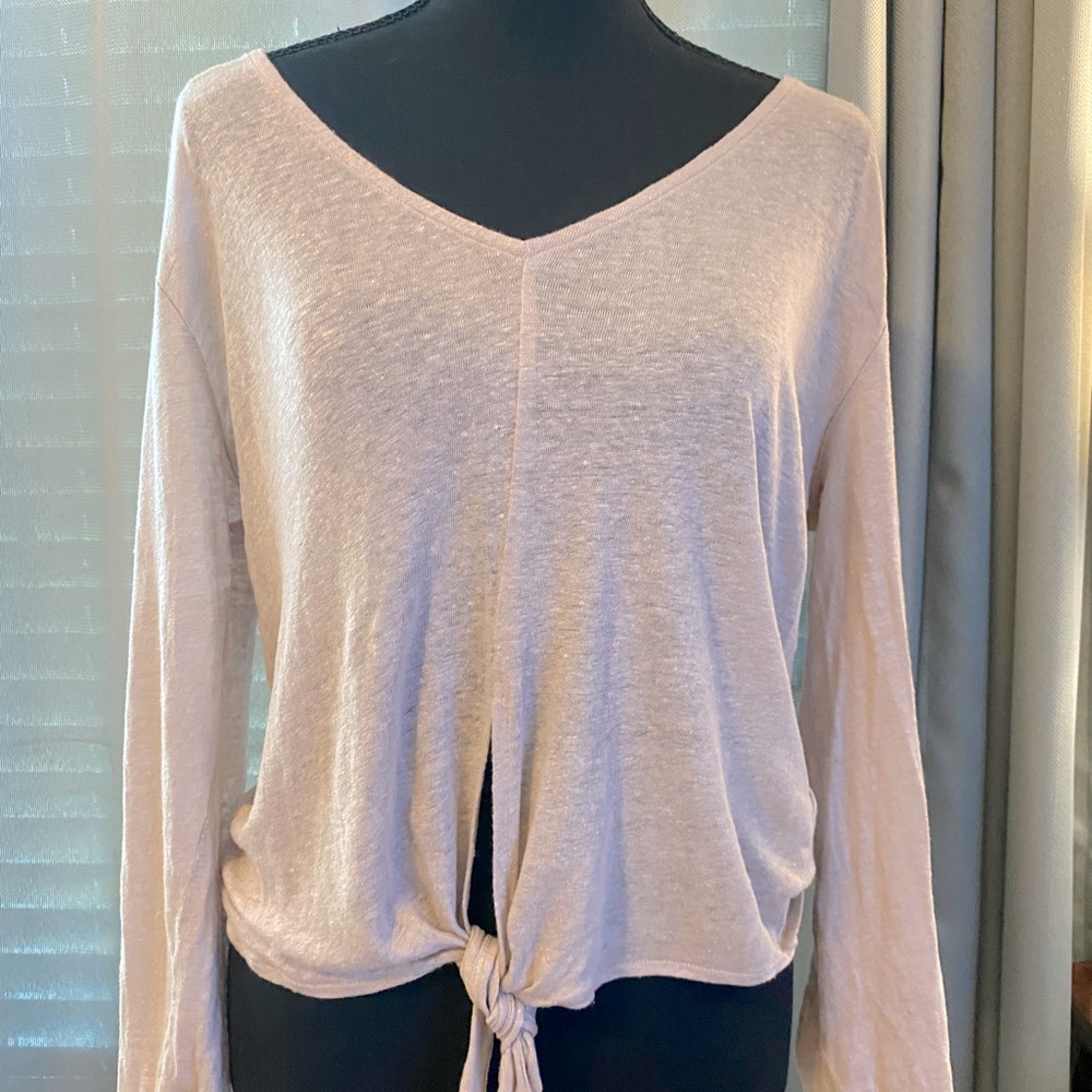 Beige knit tie up blouse
